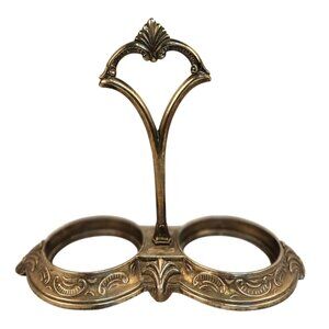 Victorian Style Silverplate Condiment Stand Dual Holder, Ornate Shell Scroll Bar